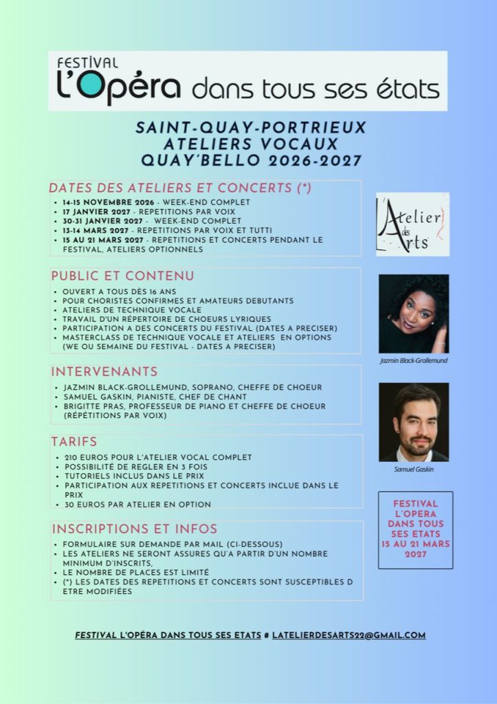 Affiche des ateliers vocaux du chœur Quay'Bello, saison 2026-2027